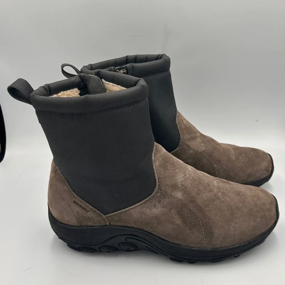 Merrell Jungle Mid Zip Waterproof Mens 10 Boots‎ Grey Suede Vibram 100 Gram